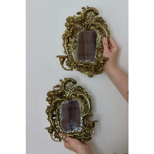Gold Swedish Brass Sconces with Mirror, Set of 2 For Sale - Image 8 of 8