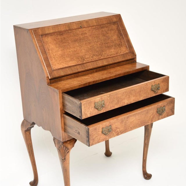 Wood Vintage Writing Desk in Burr Walnut, 1920s For Sale - Image 7 of 11