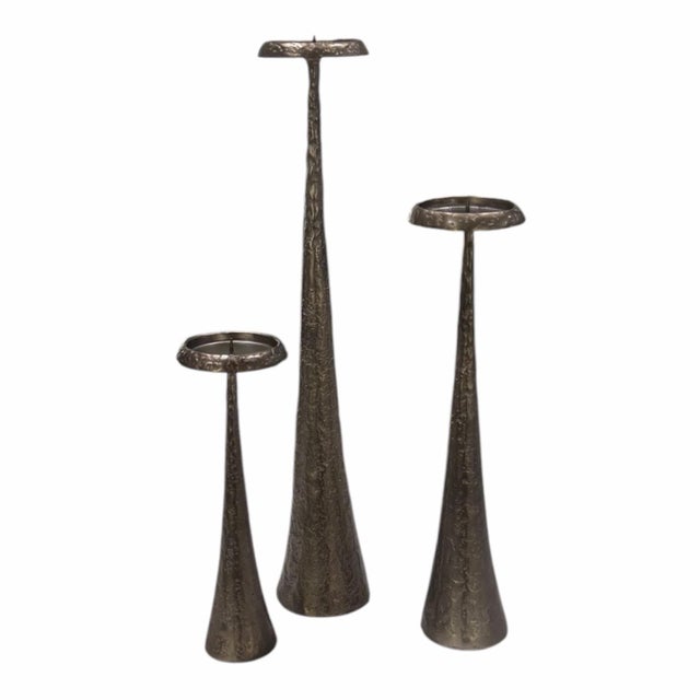 Mid-Century Modern Studio a Home Beacon Gunmetal Cast Iron Candleholders – Set of 3 For Sale - Image 3 of 8