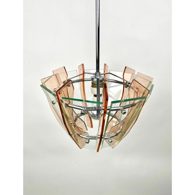 Green Glass & Chrome Ceiling Light from Veca, Italy, 1970s For Sale - Image 8 of 11