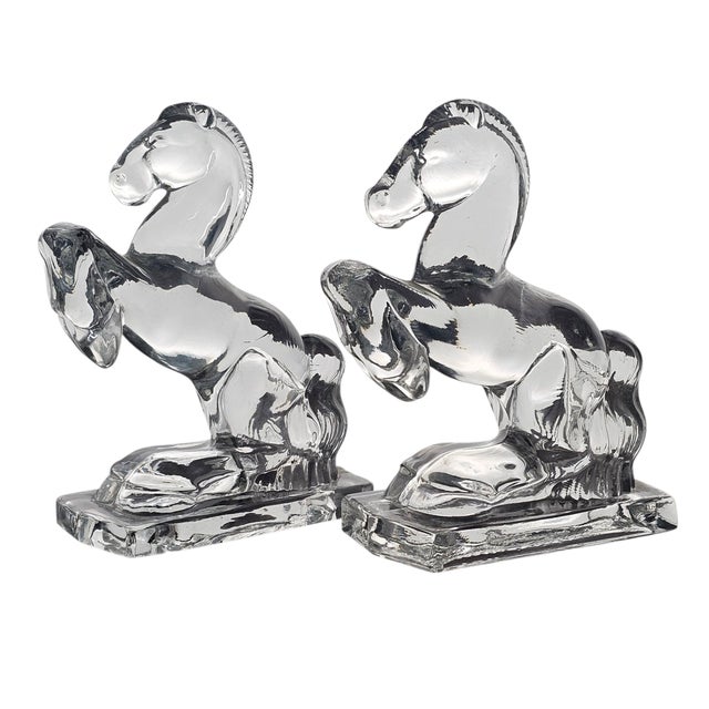 Mid-Century Modern Pair of New Martinsville Glass Art Deco Rearing Horse Bookends, 1930s–40s Usa For Sale - Image 3 of 13