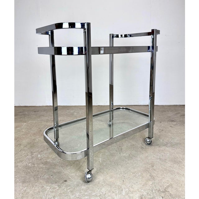 1970’s Polished Chrome & Glass Milo Baughman Two-Tier Tea / Bar Cart For Sale - Image 10 of 12