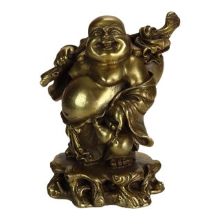 Cast Brass Laughing or Travelling Buddha Figurine C1900 For Sale
