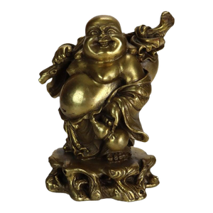 Cast Brass Laughing or Travelling Buddha Figurine C1900