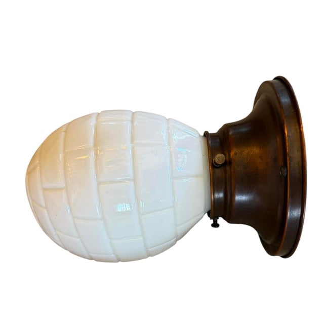 Vintage Mid Century Subway Milk Glass Wall Sconce For Sale - Image 4 of 4