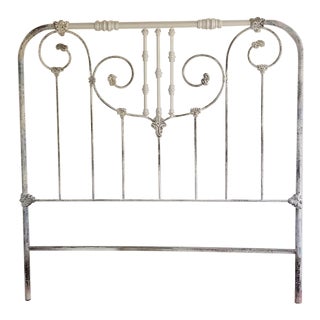 20th Century Shabby Chic Iron Queen Headboard For Sale