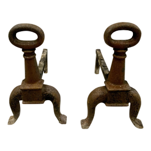 Antique Rustic Cast Iron Fireplace Andirons—A Pair