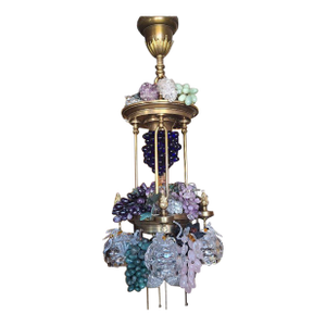 19thc Art Nouveau Monumental Bronze & Brass With Quartz Grape Cluster Bounty 9 Light Chandelier