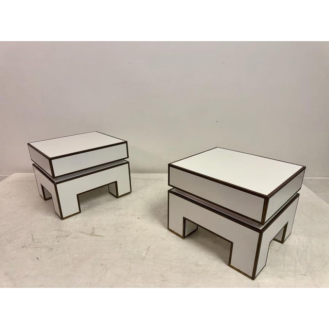 White Bedside Tables with Brass Banding by Alain Delon for Maison Jansen, 1970s, Set of 2 For Sale - Image 9 of 17