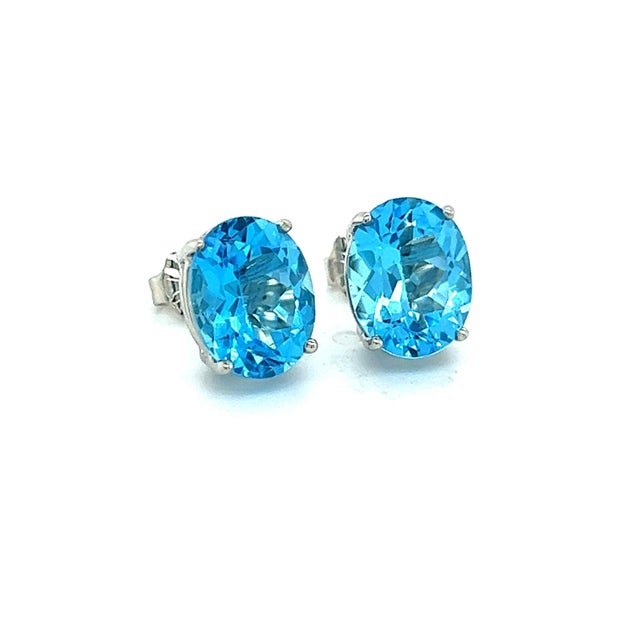 Natural Blue Topaz Stud Earrings 14k White Gold 5.79 TW Certified For Sale In New York - Image 6 of 14