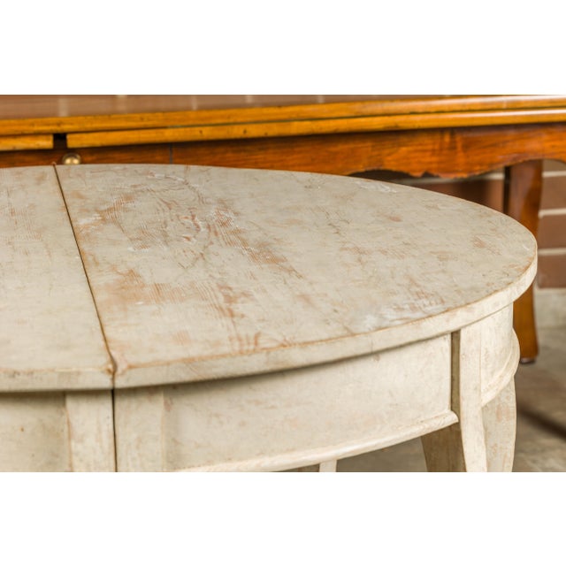 Swedish 19th Century Painted Demilune Tables with Cabriole Legs, a Pair For Sale - Image 4 of 12