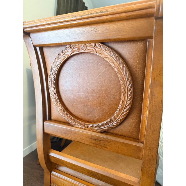 Pair of Bernhardt Handcrafted Wood & Leather Dining Chairs Made in Thailand For Sale - Image 6 of 11