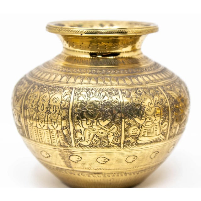 Vintage Engraved Brass Lota Vessel From India 1950s Set of 4 For Sale - Image 9 of 12