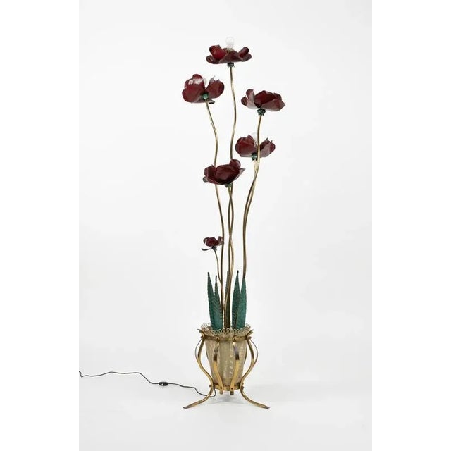 Mid-Century Floor Lamp with Leaves and Flowers in Brass, Italy, 1950s For Sale - Image 13 of 15