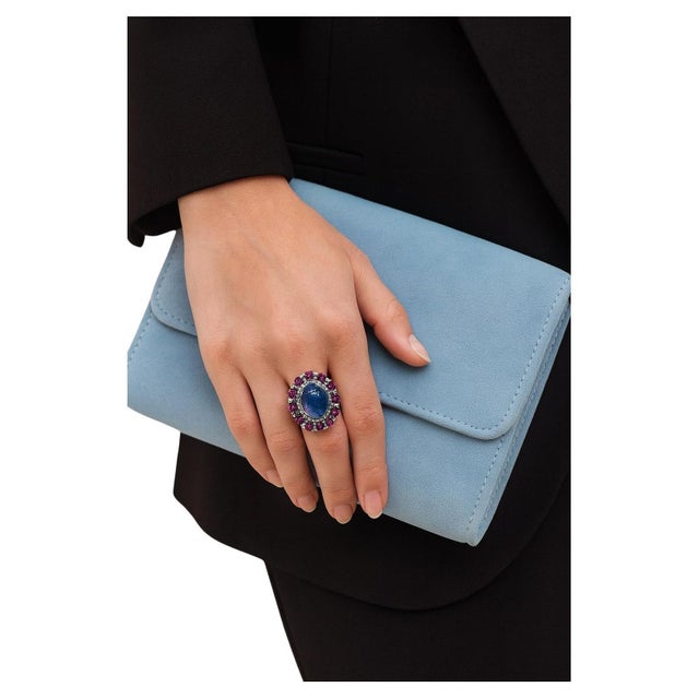 Bochic "Capri" Vintage Ruby, Tanzanite & Diamond Ring Set In 18K Gold & Silver For Sale - Image 17 of 18