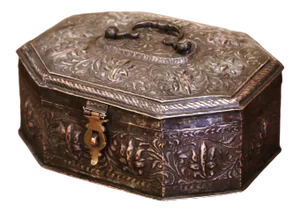 19th Century French Repousse Silvered Metal Spice or Jewelry Box