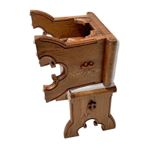 Arts & Crafts Hand-Carved Oak Stools with Boucle Upholstery, 1900s, Set of 2 For Sale - Image 14 of 16