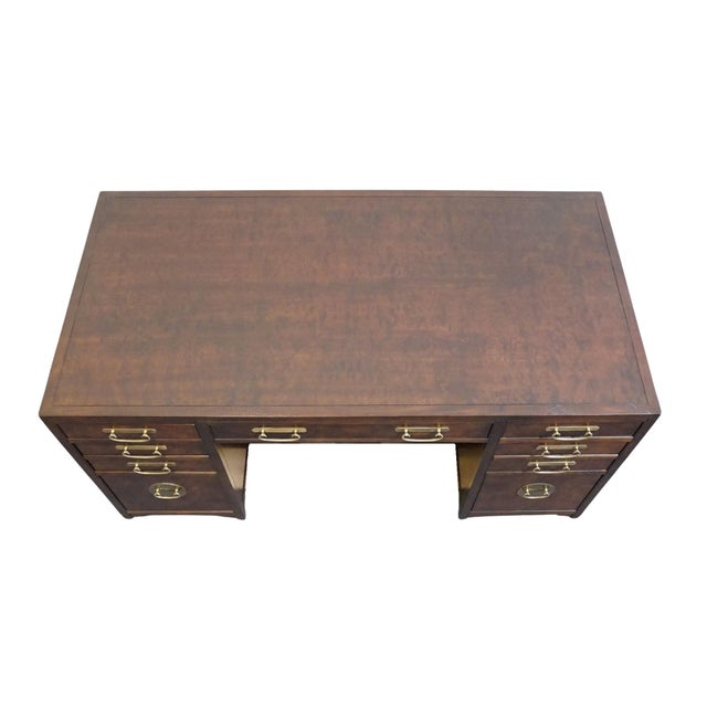 Late 20th Century Baker Furniture Burled Walnut Asian Ming Chinoiserie 60" Executive Office Desk For Sale - Image 5 of 12