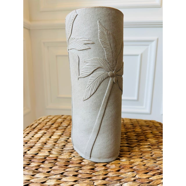 Vintage Handmade Signed 1980’s Matte Ceramic Vase With Palm Trees For Sale - Image 16 of 17