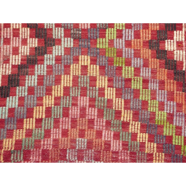 Pink 1960s Pink Embroidered Geometric Design Tribal Vintage Kilim - 67"x111" For Sale - Image 8 of 11