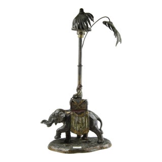 20th Century Jugendstil Cold-Painted Bronze Elephant Rider Table Lamp, Germany For Sale