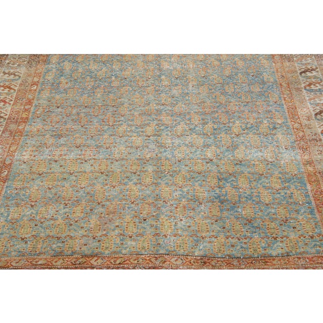 1960s Allover Antique Persian Malayer Wool Rug With Bue & Rust Color Field For Sale In New York - Image 6 of 7
