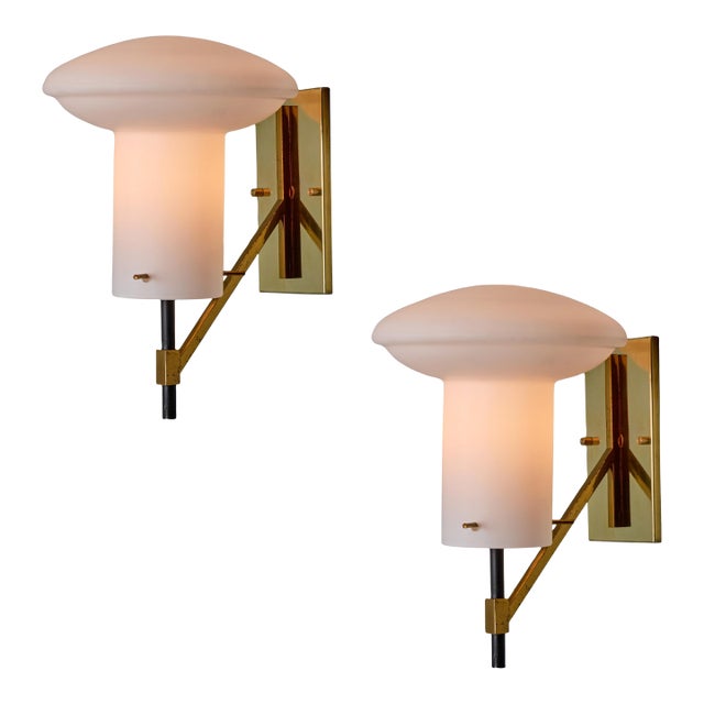 1970s Sculptural Glass and Brass Sconces Attributed to Ignazio Gardella - a Pair For Sale