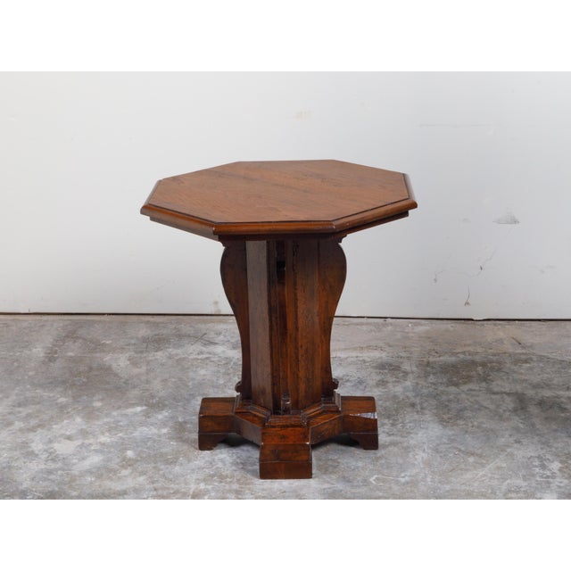 19th Century Italian 19th Century Walnut Side Table with Octagonal Top and Pedestal Base For Sale - Image 5 of 12