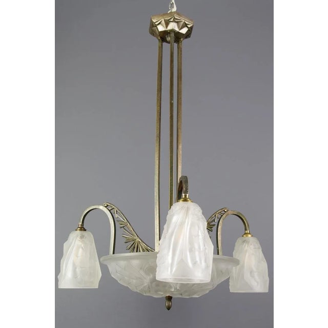 Frosted Glass & Bronze Chandelier by Francis Hubens for Verrerie D'Art Degué, 1930s For Sale - Image 3 of 18
