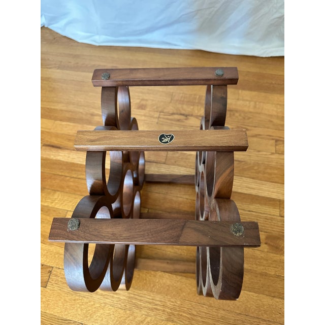 Brown Mid-Century Modern Kustom Kraft Walnut 9-Bottle Wine Rack, Usa 1960s For Sale - Image 8 of 9