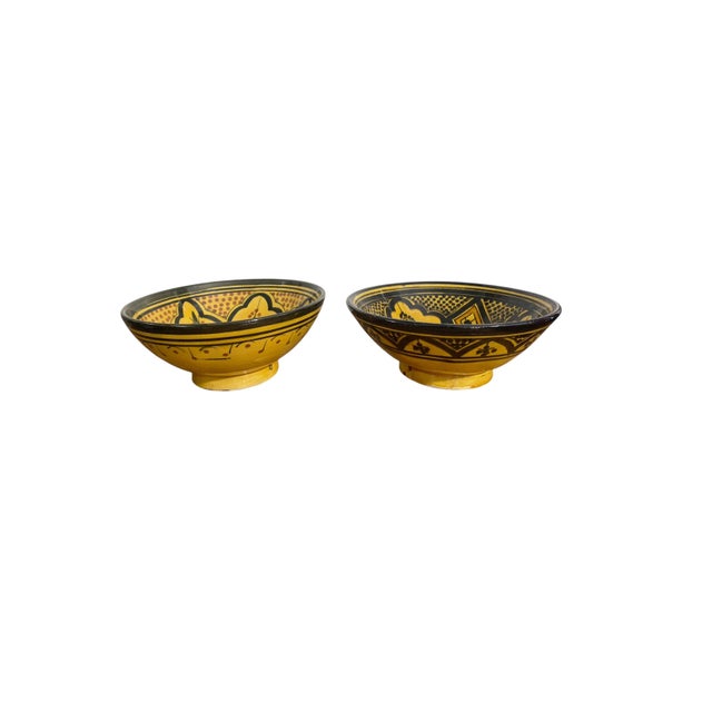 1990s Vintage Moroccan Set of Two Ceramic Bowls With Geometric Design For Sale - Image 5 of 6