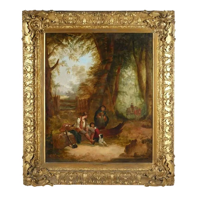 “Forest Path,” Large Oil on Canvas English Landscape Painting, Mid-19th Century For Sale