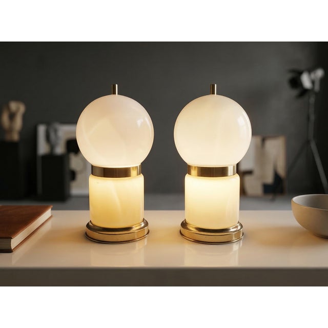 Cream Murano Glass Lamps from Manifattura Di Murano, 1950s, Set of 2 For Sale - Image 8 of 9