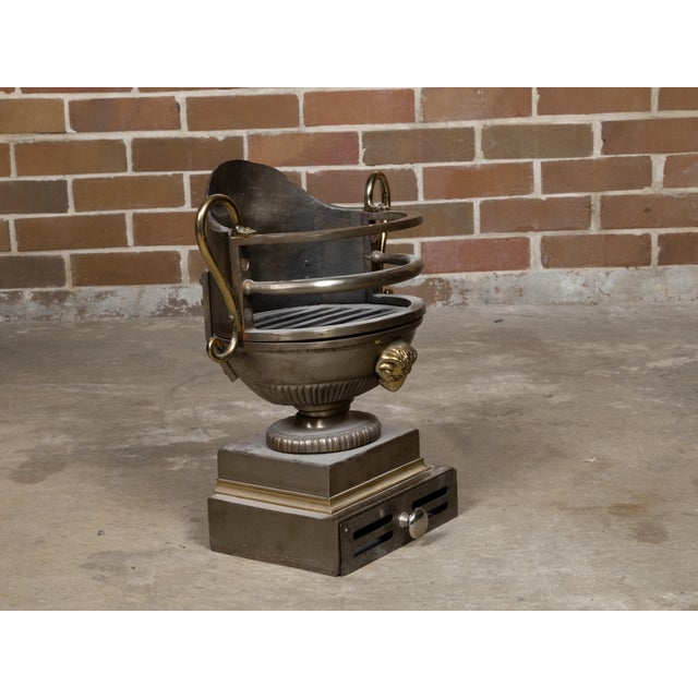19th Century English Regency Style Coal Burner Fireplace Urn Grate with Brass Volutes For Sale - Image 5 of 12