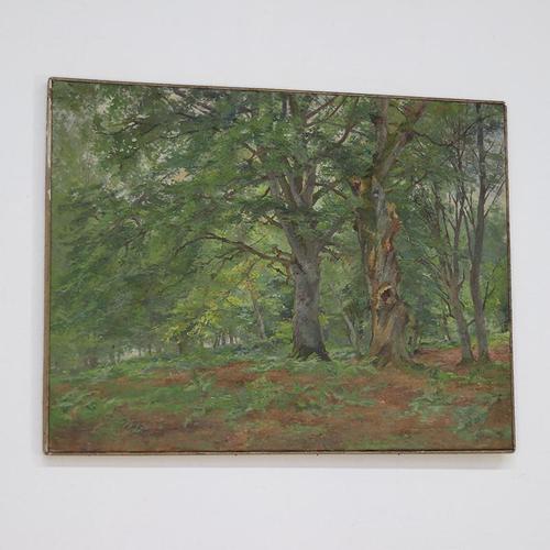 Paint Antique Oil on Canvas Painting Green Country Forest For Sale - Image 7 of 8