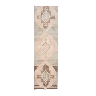 1970s Vintage Handmade Wool Cotton Turkish Pink Runner Rug For Sale