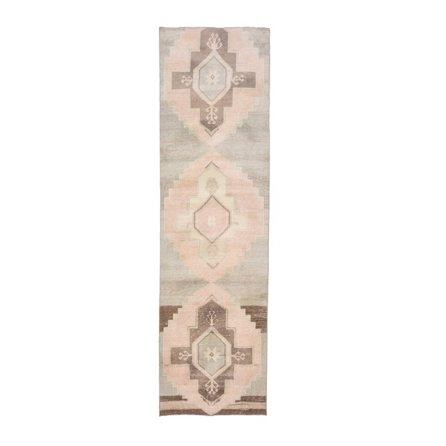 1970s Vintage Handmade Wool Cotton Turkish Pink Runner Rug For Sale