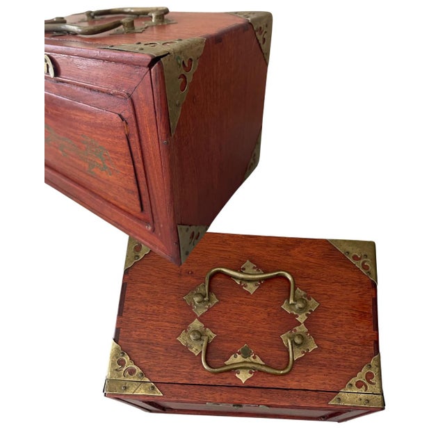 Antique Chinese Bone & Bamboo Mahjong in Wooden Box With Drawers & Brass Details For Sale - Image 4 of 10