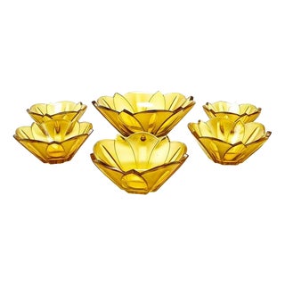 Art Deco Glass Bowls from Moser, Former Czechoslovakia, 1930s, Set of 7 For Sale