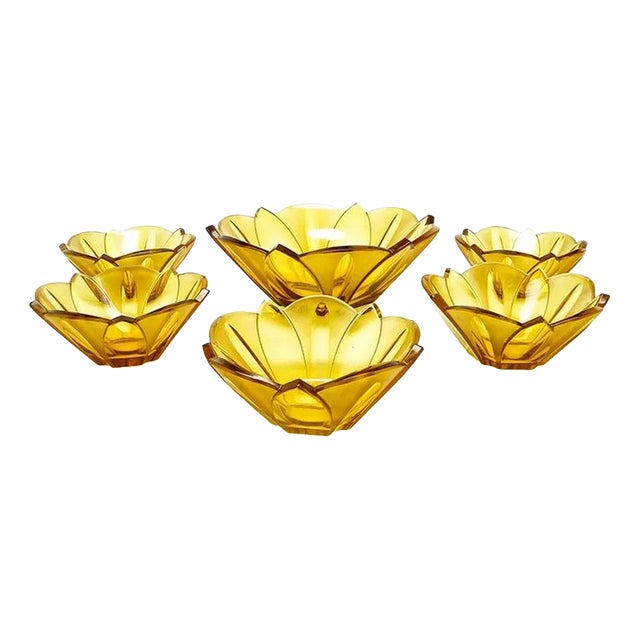 Art Deco Glass Bowls from Moser, Former Czechoslovakia, 1930s, Set of 7 For Sale
