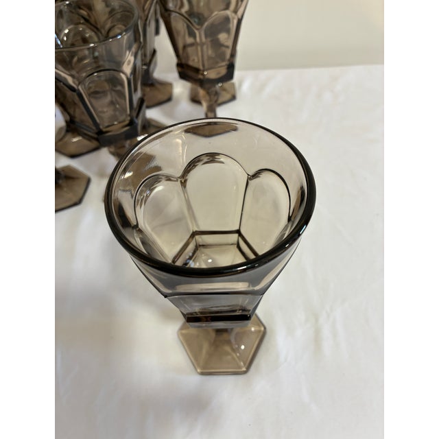 Brown Vintage Fostoria Smoke Glass Goblets, Octagonal Paneled Design - Set of 12 For Sale - Image 8 of 9