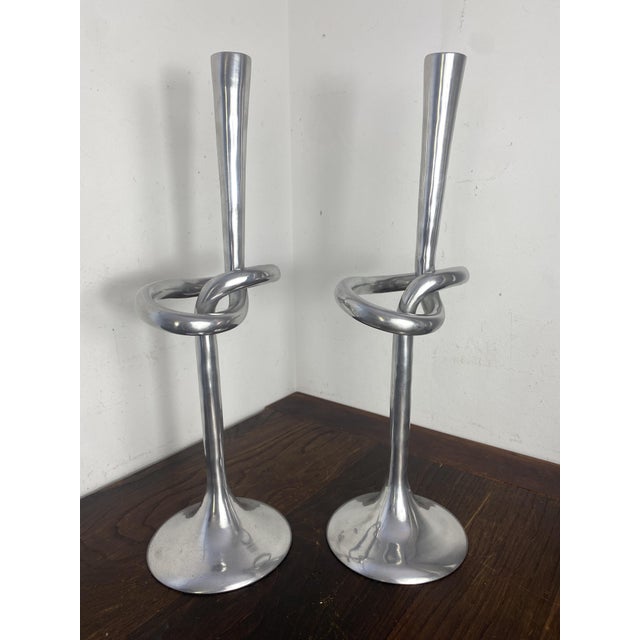 Large Knot-Shaped Aluminum Candlesticks, Italy, 1970, Set of 2 For Sale - Image 16 of 17