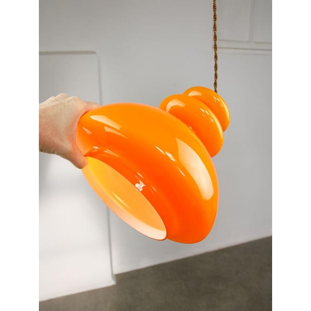 Metal Mid-Century Modern Italian Orange Glass and Brass Pendant Lamp, 1960s For Sale - Image 7 of 18
