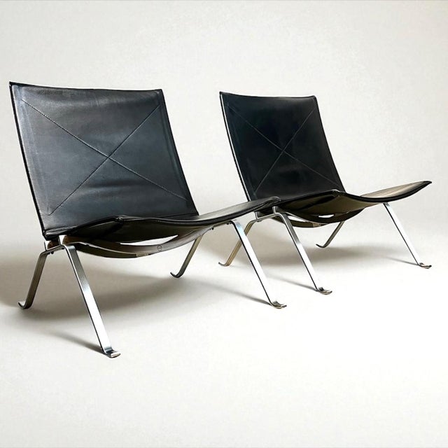 Black Black Leather PK22 Lounge Chair by Poul Kjærholm for Fritz Hansen, Denmark, 1960s For Sale - Image 8 of 12