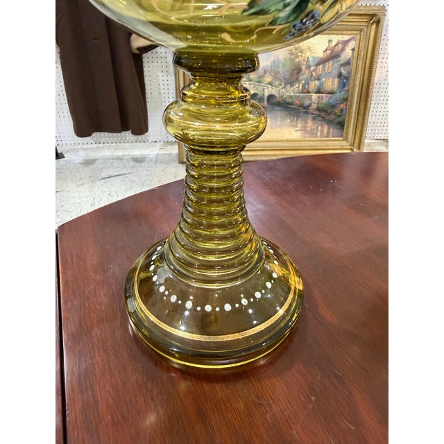 Rare Antique Large Roemer Lion Green Handblown Glass German Enamel 11.5” Goblet For Sale - Image 4 of 5