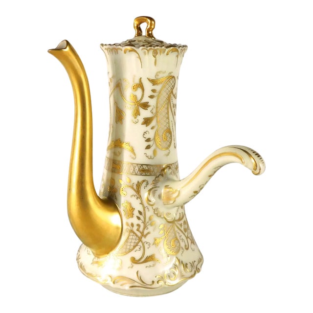 Late 18th Century Tressemanes and Vogt Limoges Chocolate Pot With Raised Gold Trim For Sale
