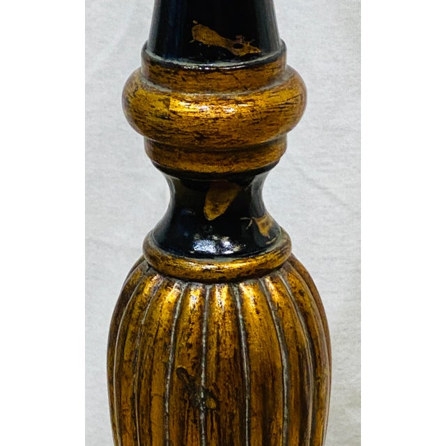 2010s Maitland Smith Black and Gilt Floor Candle Stand / Lamp Base With Distressed Finish For Sale - Image 5 of 11