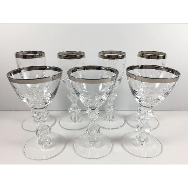1950s Vintage SilverRimmed Floral Etched Cordial Glasses Set of 7