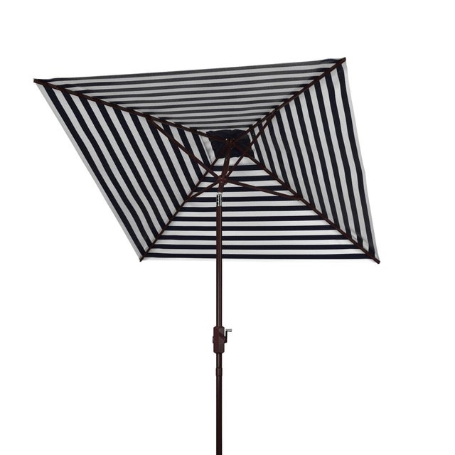 Metal Athens 7.5 Ft Square Crank Umbrella, Navy With White Understripe For Sale - Image 7 of 7