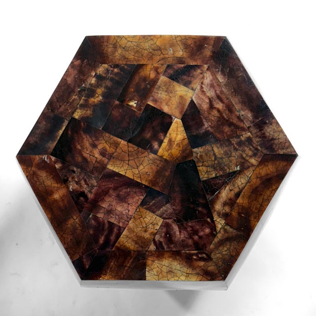 Wood Pair of Tessellated Penshell Side Tables by Maitland Smith For Sale - Image 7 of 10